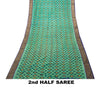 Sanskriti Vintage Green-Blue Soft Cotton Silk Saree Ikat Hand Woven 5.5Yd Sari