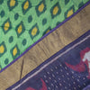Sanskriti Vintage Green-Blue Soft Cotton Silk Saree Ikat Hand Woven 5.5Yd Sari