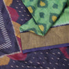 Sanskriti Vintage Green-Blue Soft Cotton Silk Saree Ikat Hand Woven 5.5Yd Sari