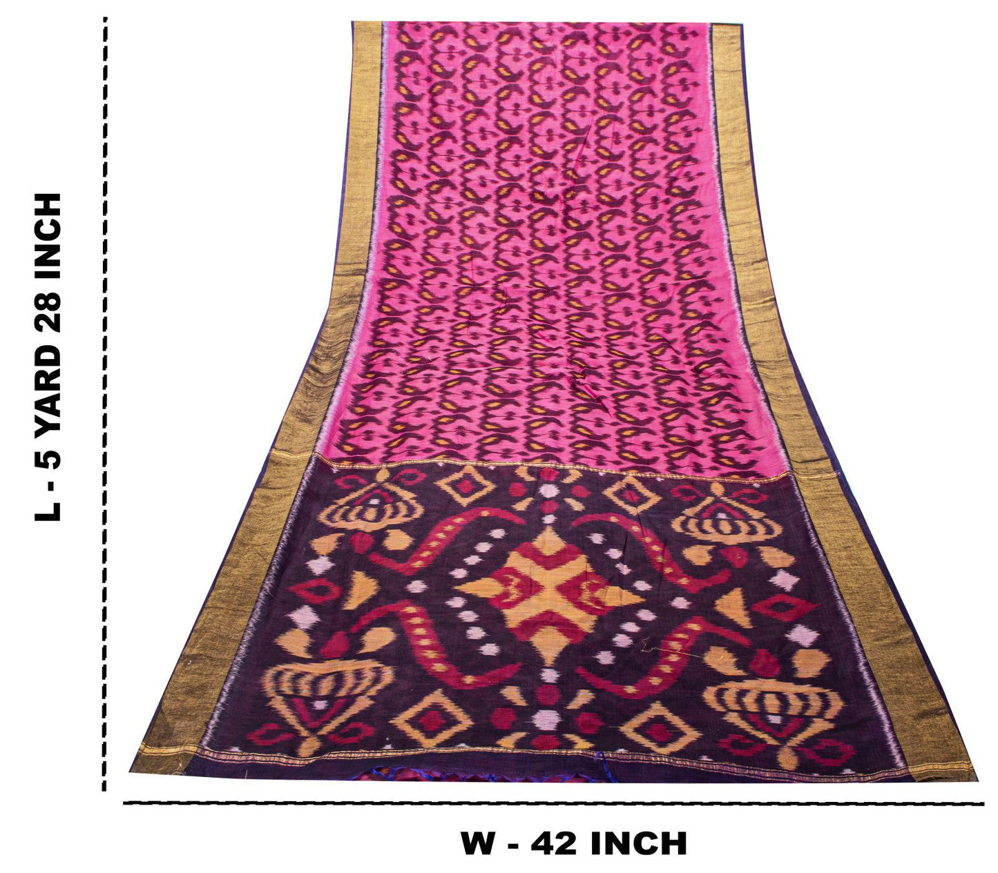Sanskriti Vintage Pink Soft Cotton Silk Saree Ikat Hand Woven Sambhalpuri 5.5Yd