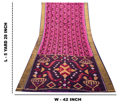 Sanskriti Vintage Pink Soft Cotton Silk Saree Ikat Hand Woven Sambhalpuri 5.5Yd