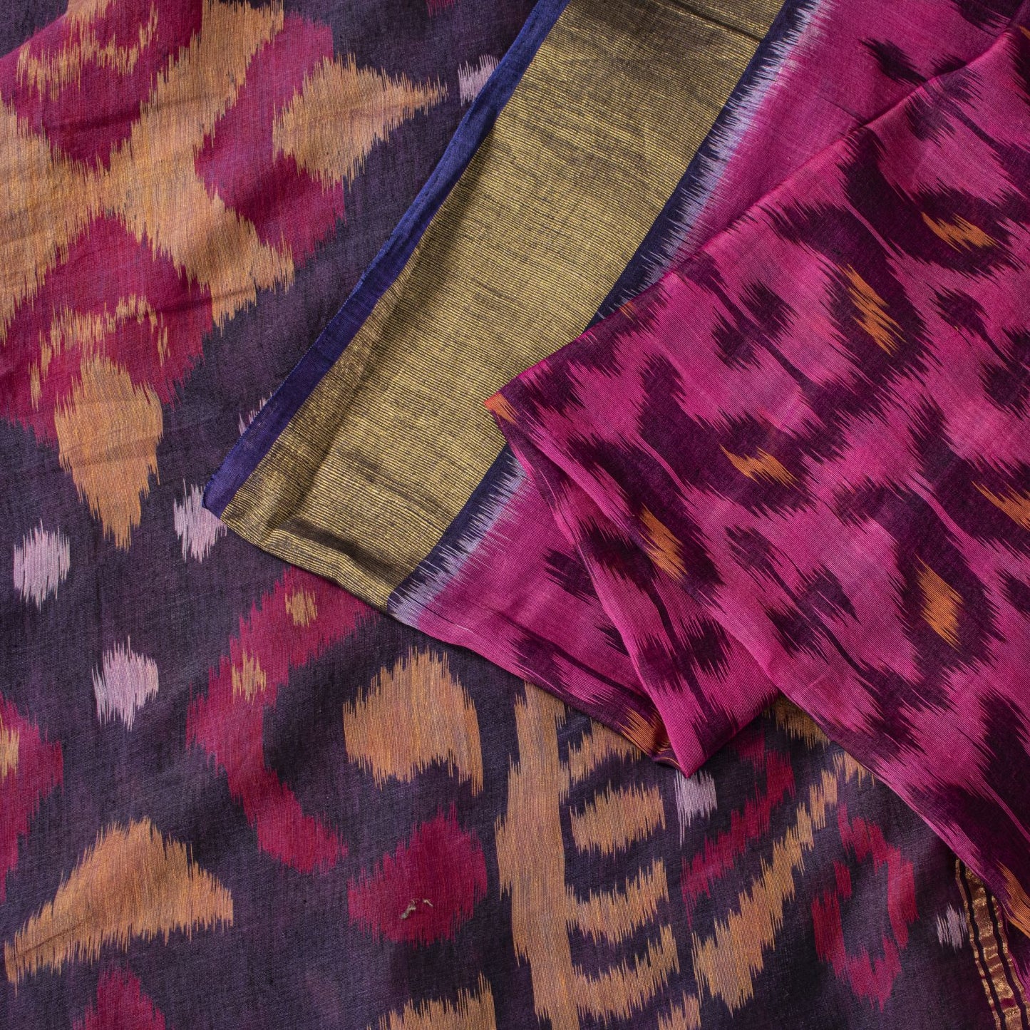 Sanskriti Vintage Pink Soft Cotton Silk Saree Ikat Hand Woven Sambhalpuri 5.5Yd