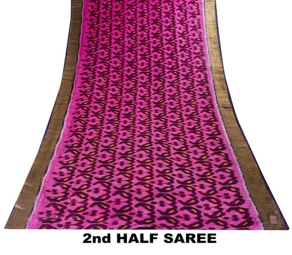 Sanskriti Vintage Pink Soft Cotton Silk Saree Ikat Hand Woven Sambhalpuri 5.5Yd