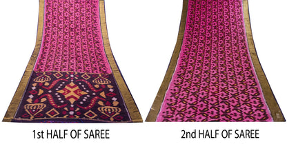 Sanskriti Vintage Pink Soft Cotton Silk Saree Ikat Hand Woven Sambhalpuri 5.5Yd