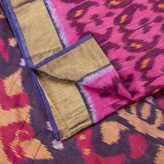 Sanskriti Vintage Pink Soft Cotton Silk Saree Ikat Hand Woven Sambhalpuri 5.5Yd
