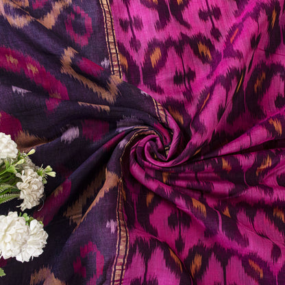 Sanskriti Vintage Pink Soft Cotton Silk Saree Ikat Hand Woven Sambhalpuri 5.5Yd