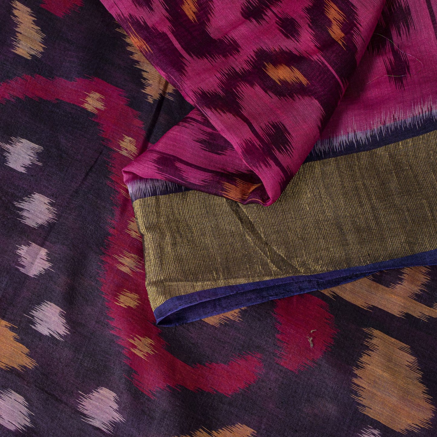 Sanskriti Vintage Pink Soft Cotton Silk Saree Ikat Hand Woven Sambhalpuri 5.5Yd