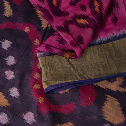 Sanskriti Vintage Pink Soft Cotton Silk Saree Ikat Hand Woven Sambhalpuri 5.5Yd