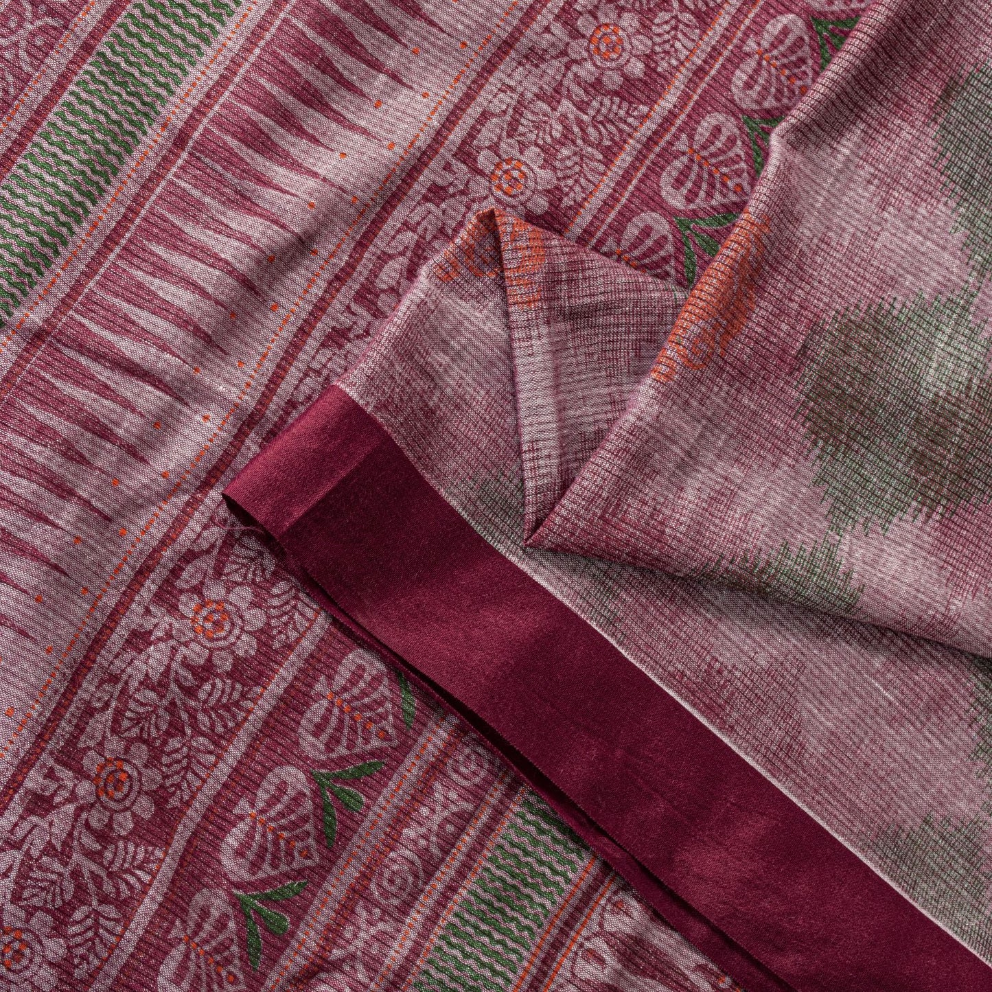 Sanskriti Vintage Pink Soft Pure Cotton Saree Block & Ikat Printed 5.5Yd Sari