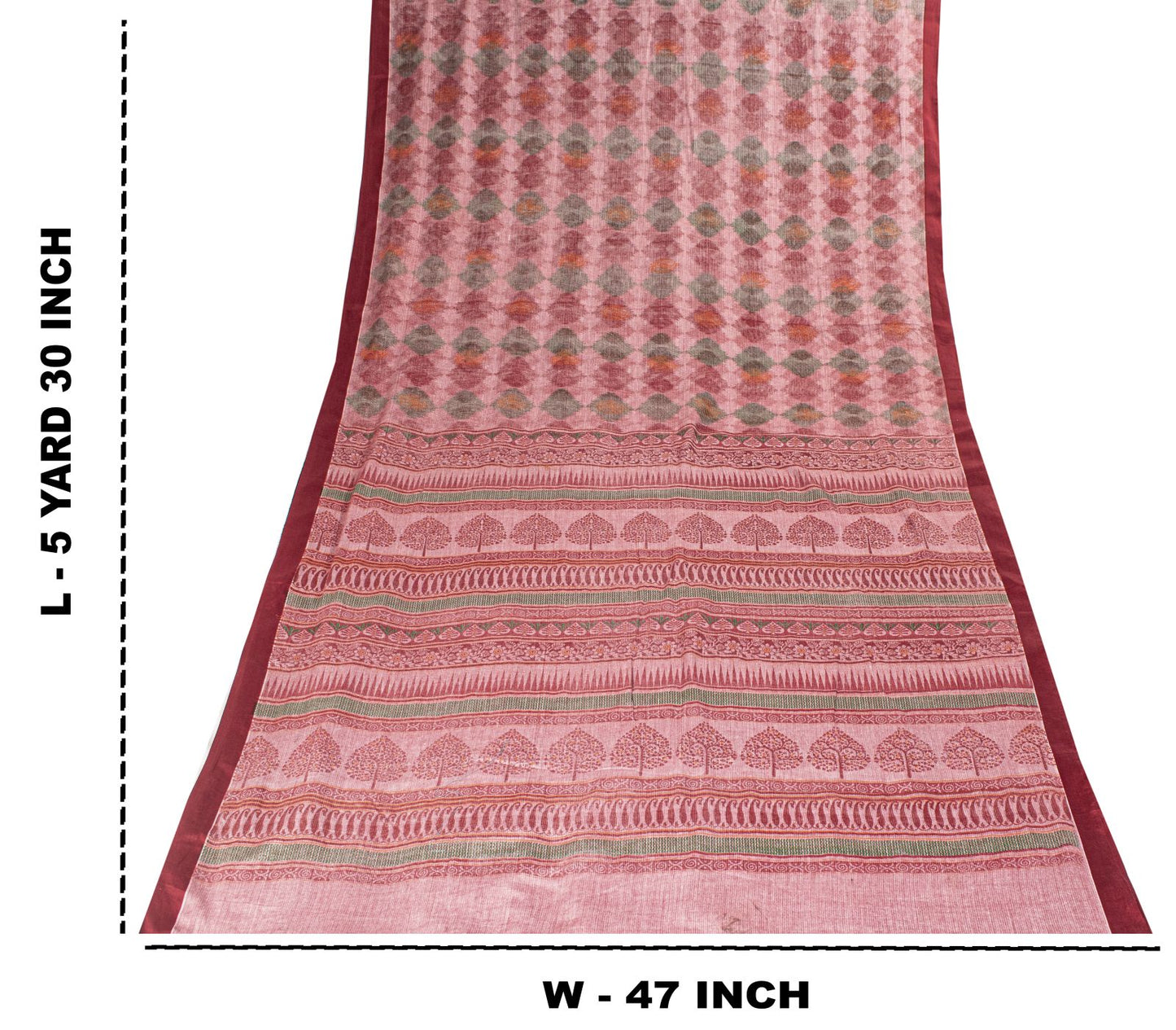 Sanskriti Vintage Pink Soft Pure Cotton Saree Block & Ikat Printed 5.5Yd Sari