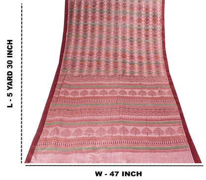 Sanskriti Vintage Pink Soft Pure Cotton Saree Block & Ikat Printed 5.5Yd Sari