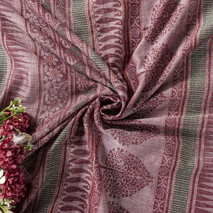 Sanskriti Vintage Pink Soft Pure Cotton Saree Block & Ikat Printed 5.5Yd Sari