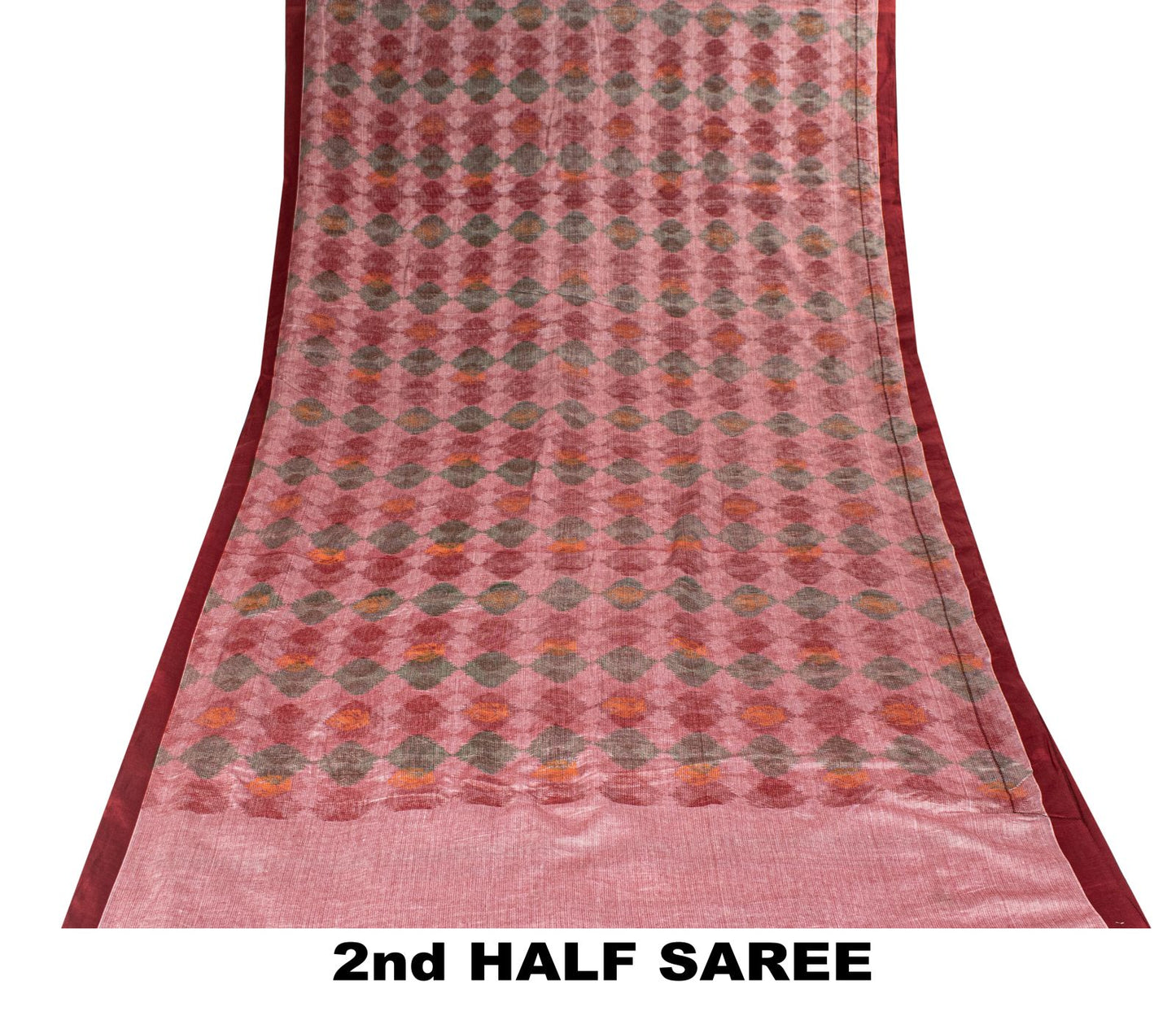 Sanskriti Vintage Pink Soft Pure Cotton Saree Block & Ikat Printed 5.5Yd Sari