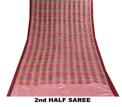 Sanskriti Vintage Pink Soft Pure Cotton Saree Block & Ikat Printed 5.5Yd Sari