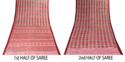 Sanskriti Vintage Pink Soft Pure Cotton Saree Block & Ikat Printed 5.5Yd Sari