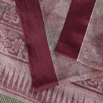 Sanskriti Vintage Pink Soft Pure Cotton Saree Block & Ikat Printed 5.5Yd Sari