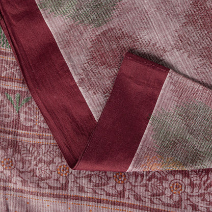 Sanskriti Vintage Pink Soft Pure Cotton Saree Block & Ikat Printed 5.5Yd Sari