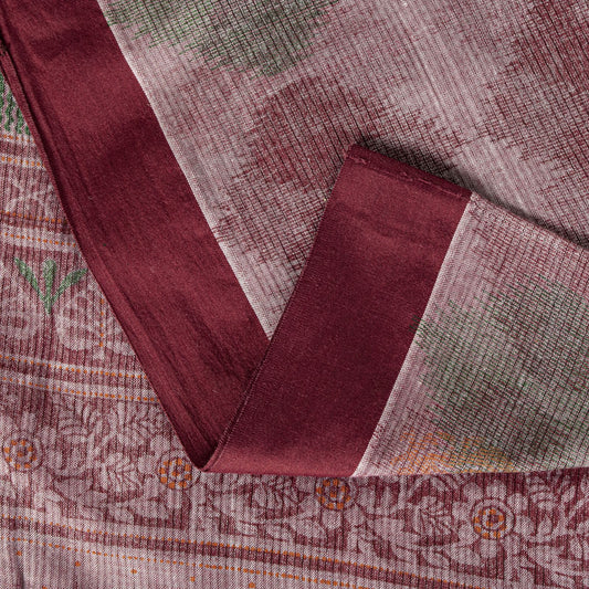 Sanskriti Vintage Pink Soft Pure Cotton Saree Block & Ikat Printed 5.5Yd Sari