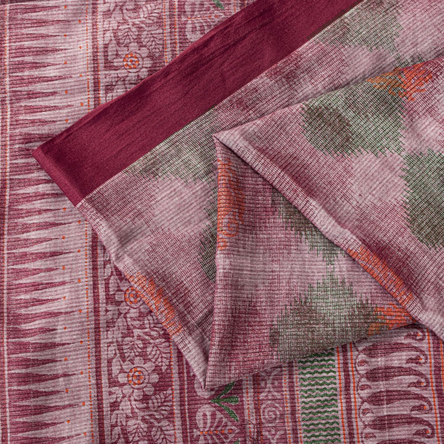 Sanskriti Vintage Pink Soft Pure Cotton Saree Block & Ikat Printed 5.5Yd Sari
