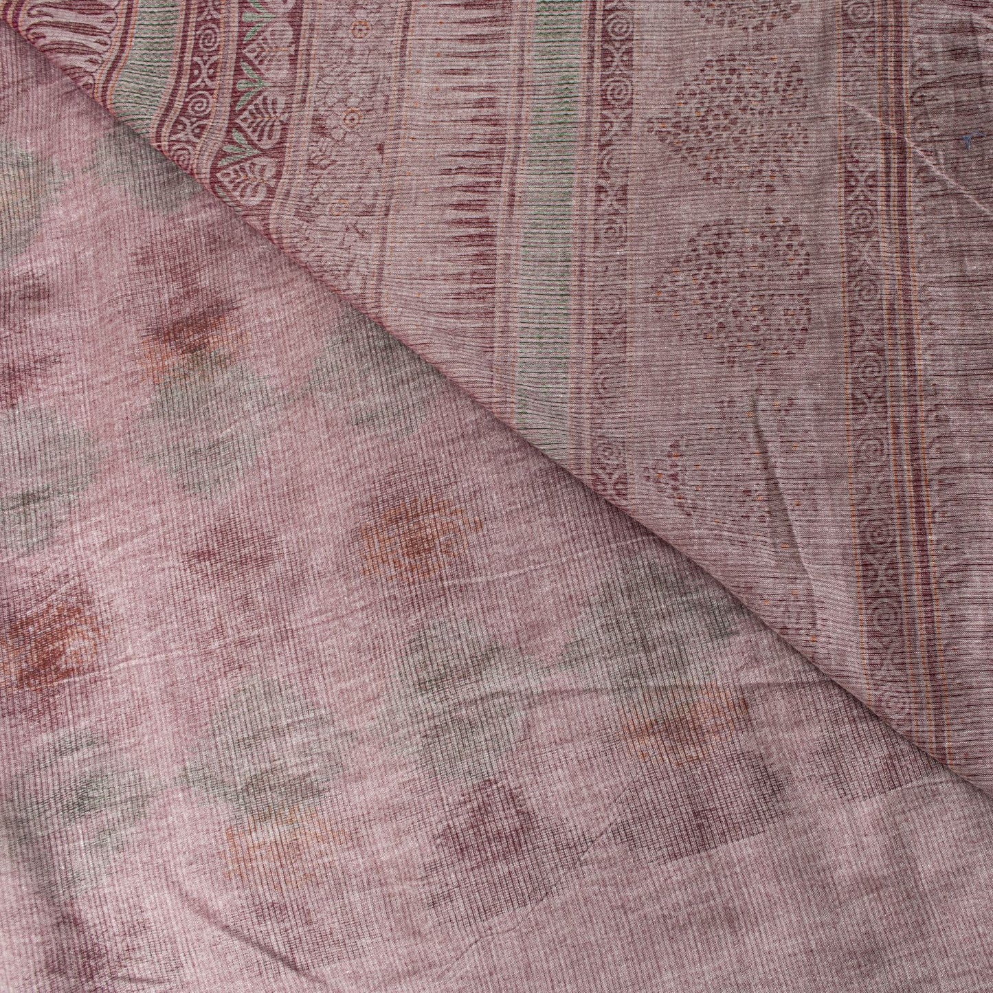Sanskriti Vintage Pink Soft Pure Cotton Saree Block & Ikat Printed 5.5Yd Sari