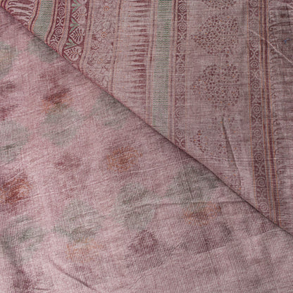 Sanskriti Vintage Pink Soft Pure Cotton Saree Block & Ikat Printed 5.5Yd Sari