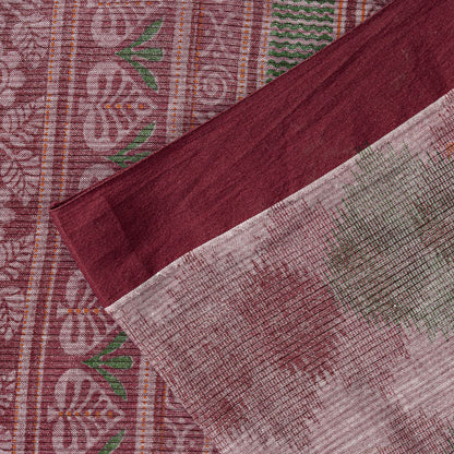Sanskriti Vintage Pink Soft Pure Cotton Saree Block & Ikat Printed 5.5Yd Sari