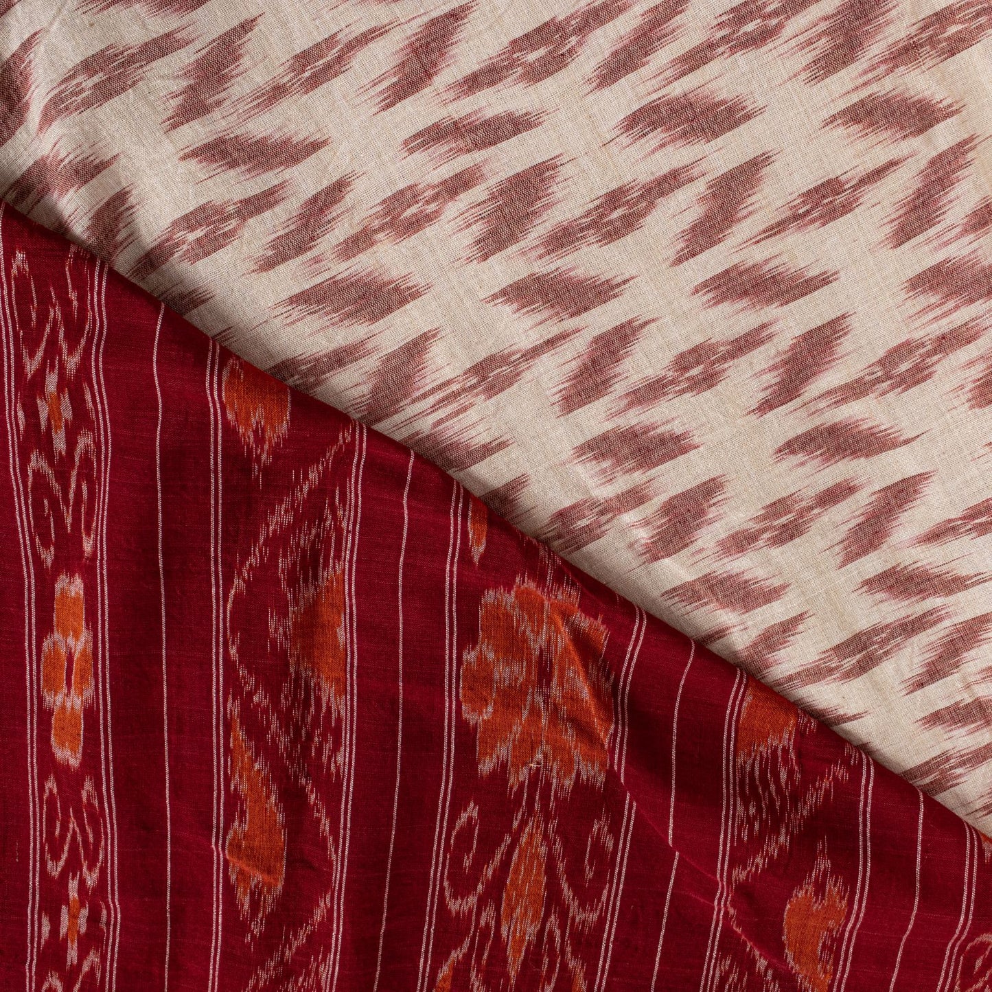 Sanskriti Vintage White-Red Pure Cotton Saree Ikat Hand Woven Sambhalpuri 5.5Yd
