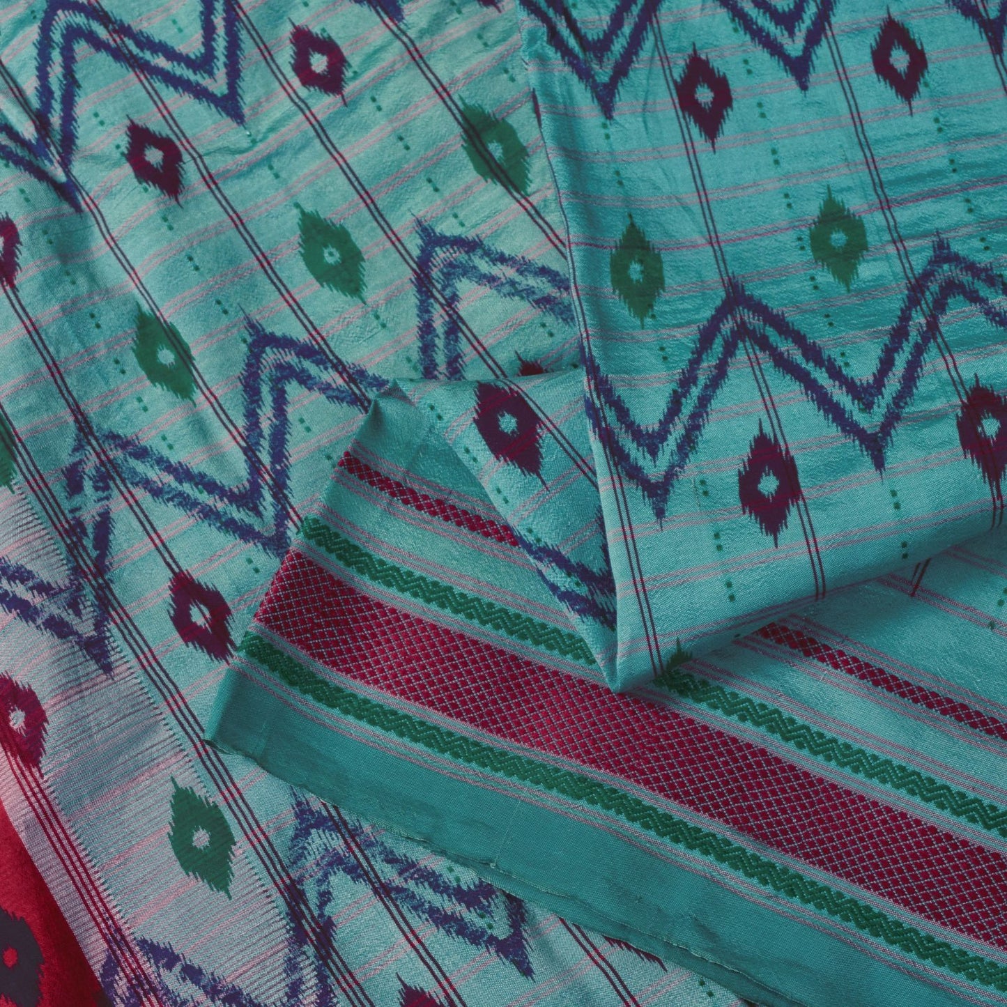 Sanskriti Vintage Blue Pure Silk Saree Ikat Print & Woven 5+Yd Sari Craft Fabric
