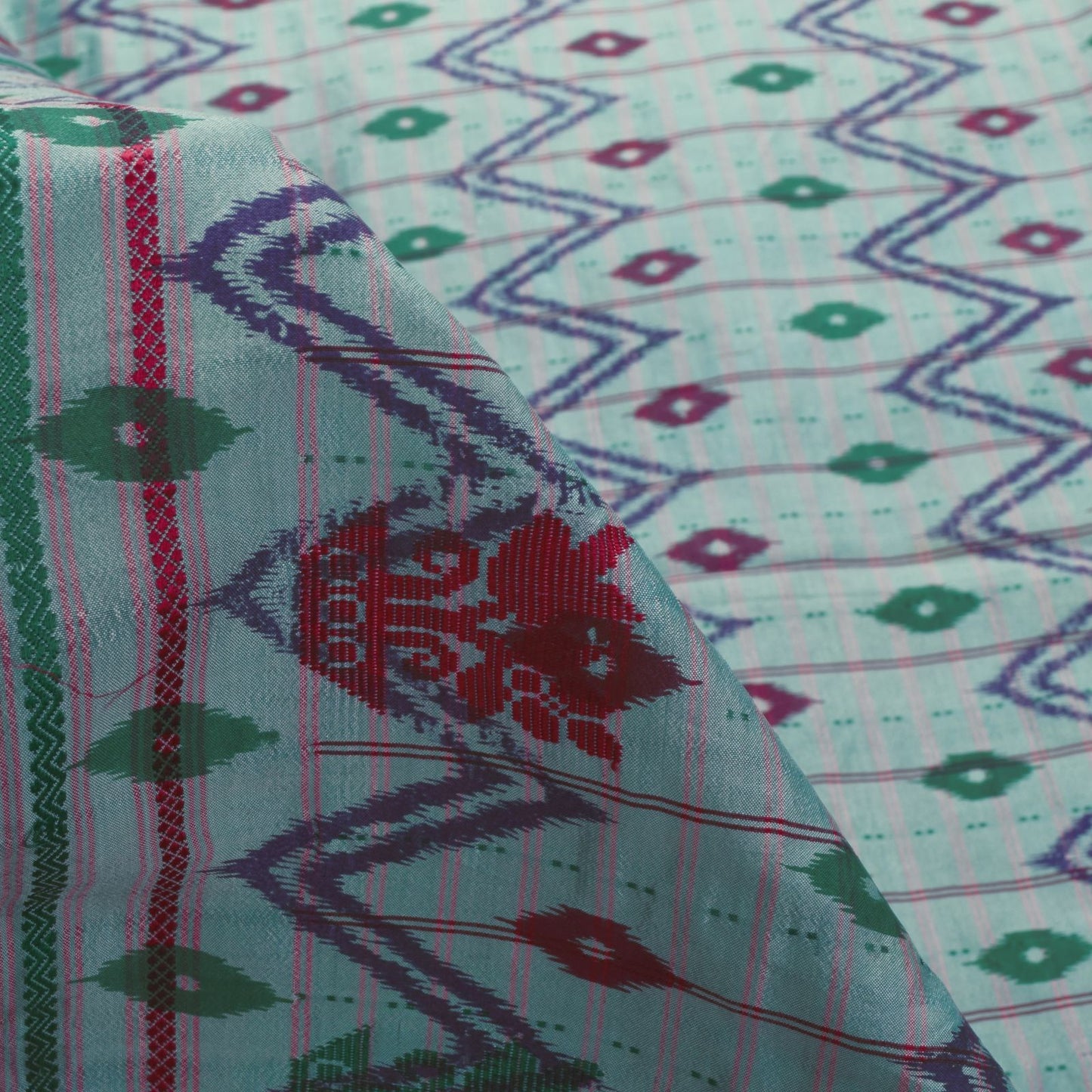 Sanskriti Vintage Blue Pure Silk Saree Ikat Print & Woven 5+Yd Sari Craft Fabric