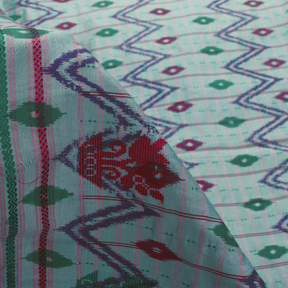 Sanskriti Vintage Blue Pure Silk Saree Ikat Print & Woven 5+Yd Sari Craft Fabric