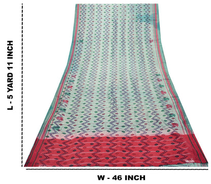 Sanskriti Vintage Blue Pure Silk Saree Ikat Print & Woven 5+Yd Sari Craft Fabric