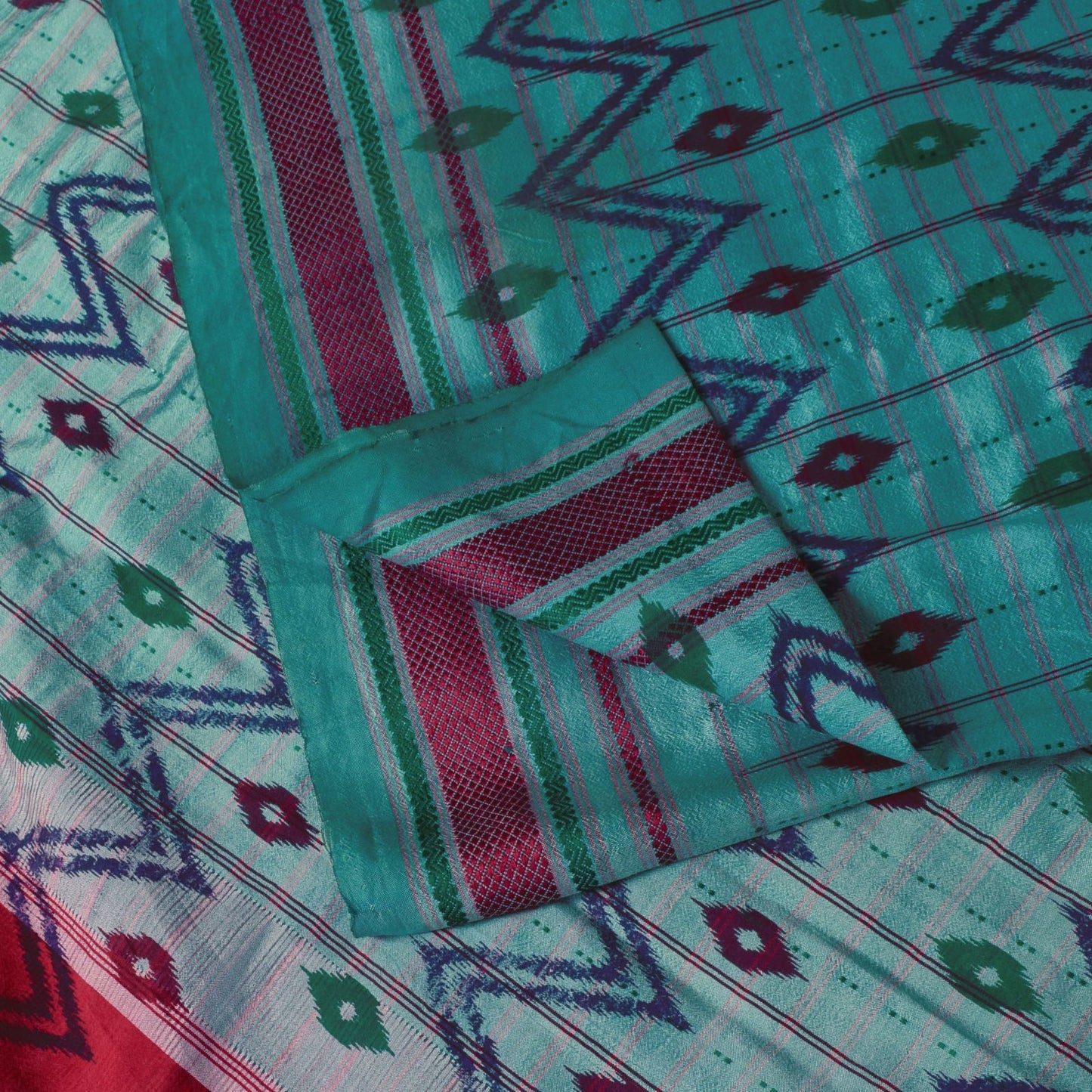 Sanskriti Vintage Blue Pure Silk Saree Ikat Print & Woven 5+Yd Sari Craft Fabric