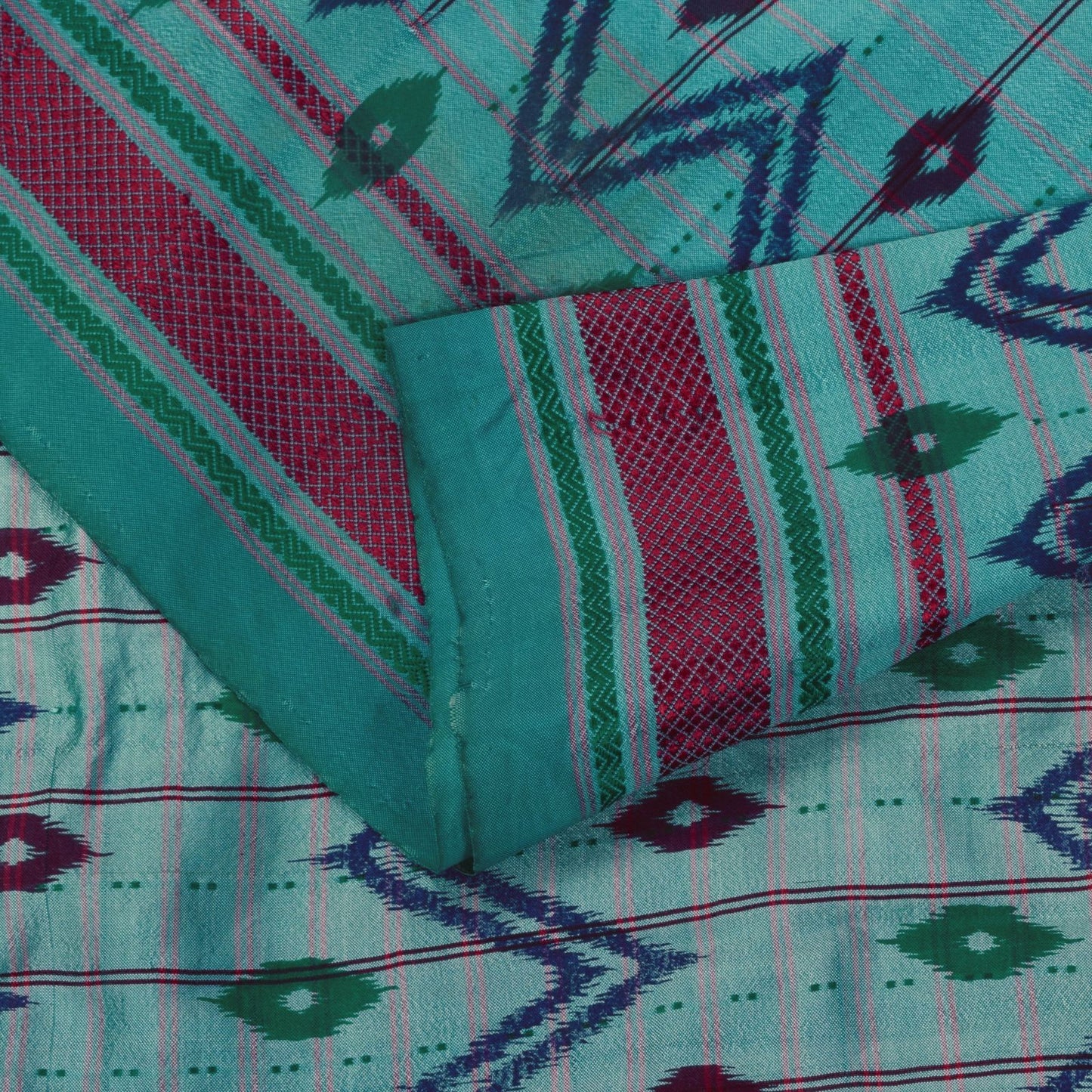 Sanskriti Vintage Blue Pure Silk Saree Ikat Print & Woven 5+Yd Sari Craft Fabric