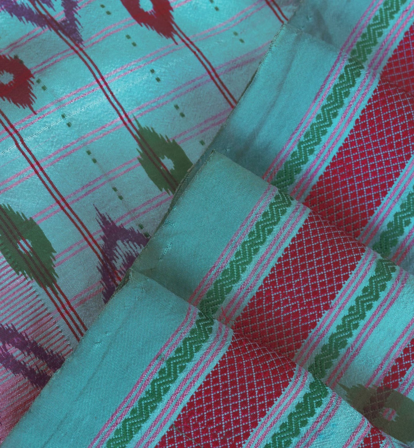Sanskriti Vintage Blue Pure Silk Saree Ikat Print & Woven 5+Yd Sari Craft Fabric