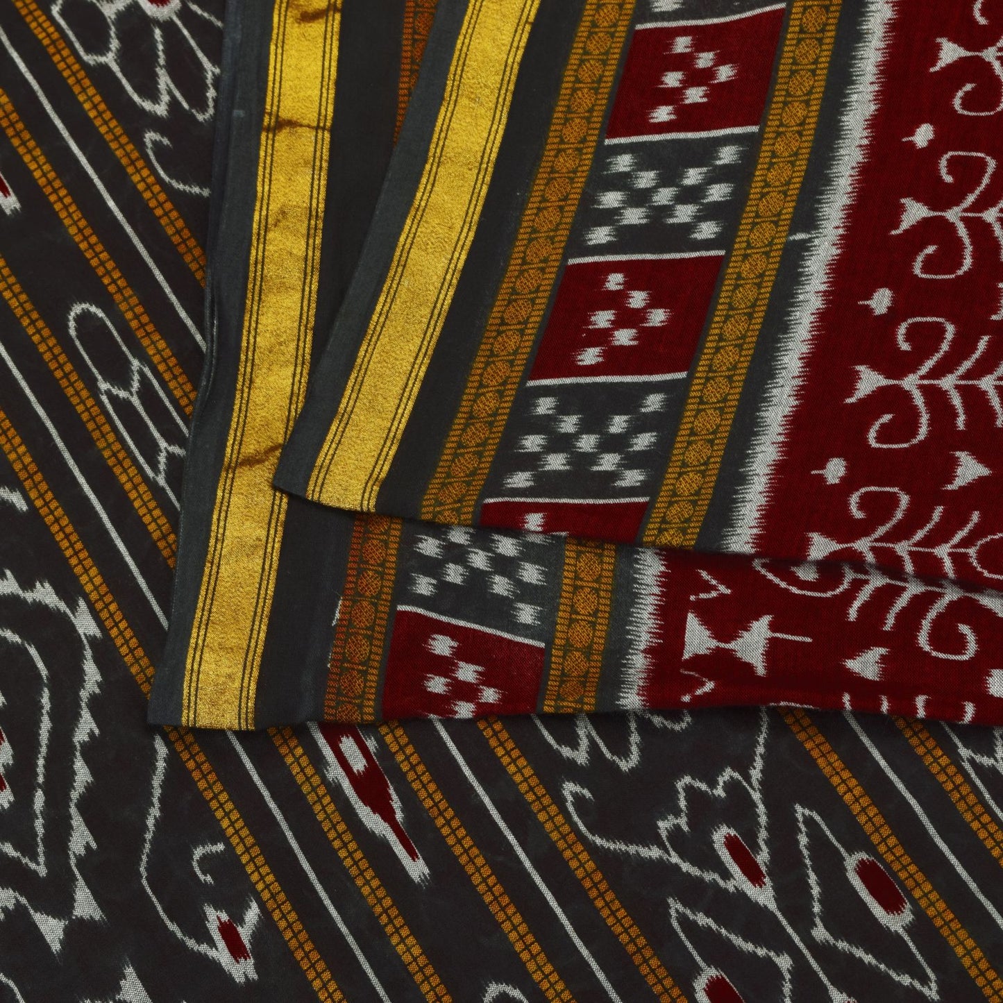 Sanskriti Vintage Dark Red Pure Cotton Saree Ikat Handwoven Sambhalpuri 5.5 Yard