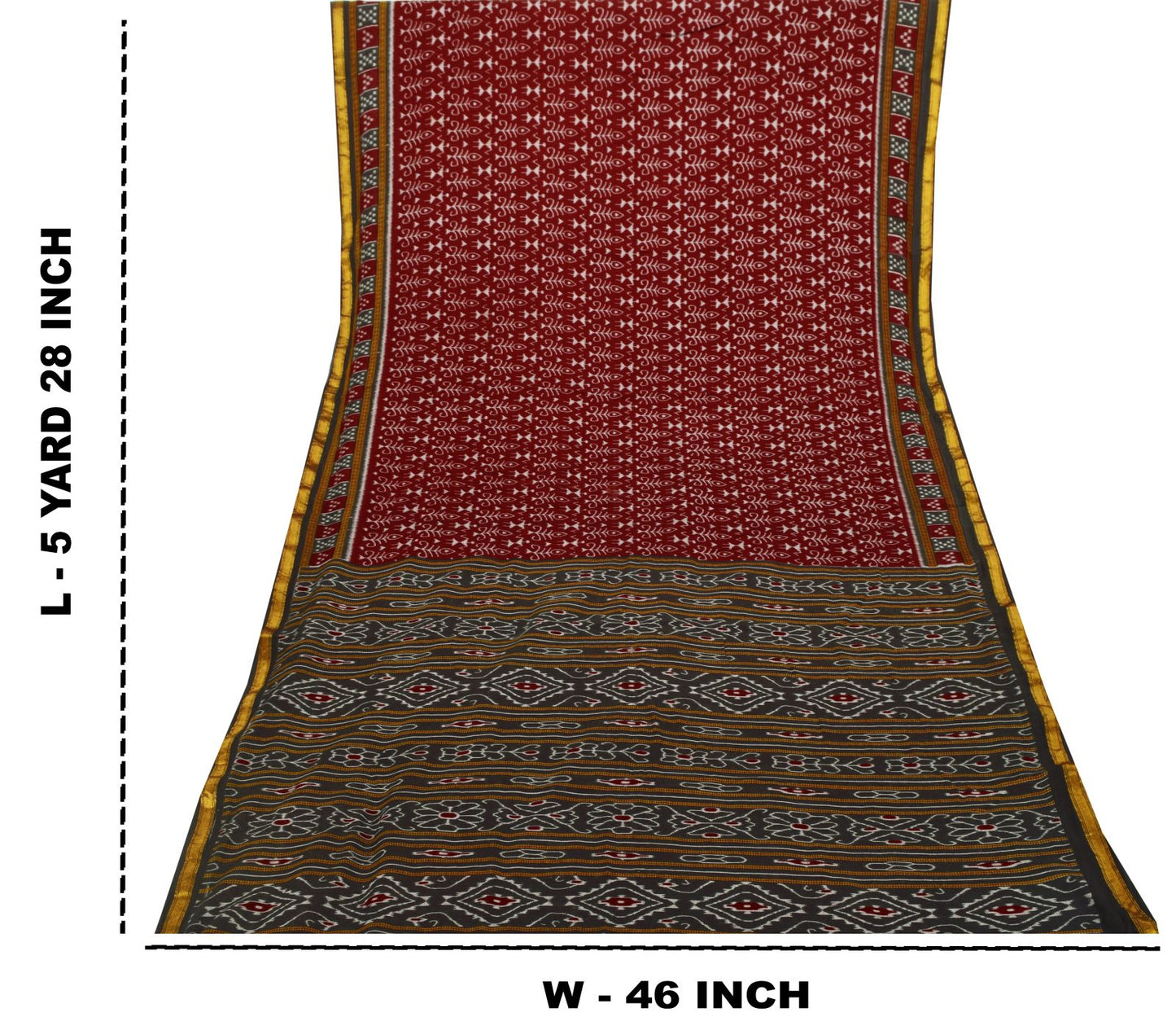 Sanskriti Vintage Dark Red Pure Cotton Saree Ikat Handwoven Sambhalpuri 5.5 Yard
