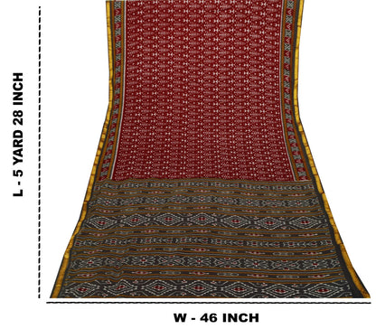 Sanskriti Vintage Dark Red Pure Cotton Saree Ikat Handwoven Sambhalpuri 5.5 Yard