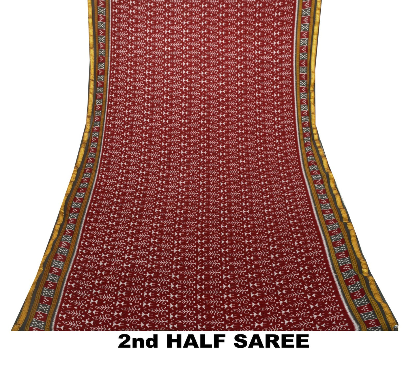 Sanskriti Vintage Dark Red Pure Cotton Saree Ikat Handwoven Sambhalpuri 5.5 Yard