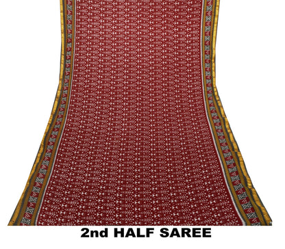 Sanskriti Vintage Dark Red Pure Cotton Saree Ikat Handwoven Sambhalpuri 5.5 Yard