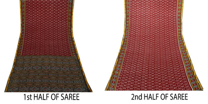 Sanskriti Vintage Dark Red Pure Cotton Saree Ikat Handwoven Sambhalpuri 5.5 Yard