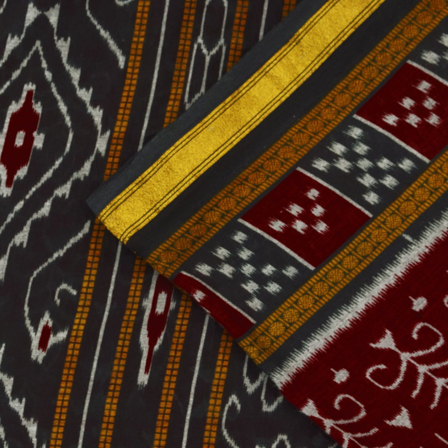 Sanskriti Vintage Dark Red Pure Cotton Saree Ikat Handwoven Sambhalpuri 5.5 Yard