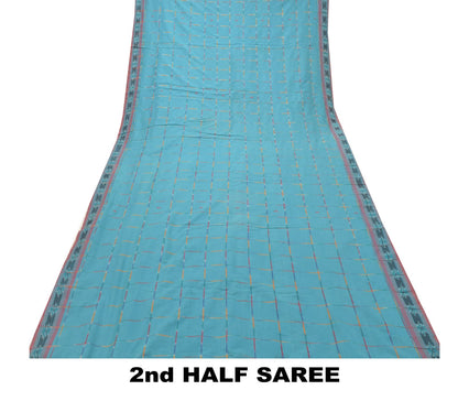 Sanskriti Vintage Blue 100%Pure Silk Saree Ikat Hand Woven Pochampally 5+Yd Sari