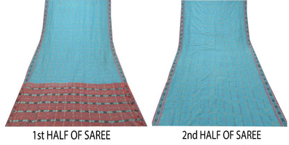 Sanskriti Vintage Blue 100%Pure Silk Saree Ikat Hand Woven Pochampally 5+Yd Sari