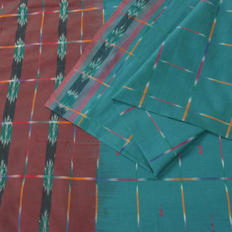 Sanskriti Vintage Blue 100%Pure Silk Saree Ikat Hand Woven Pochampally 5+Yd Sari