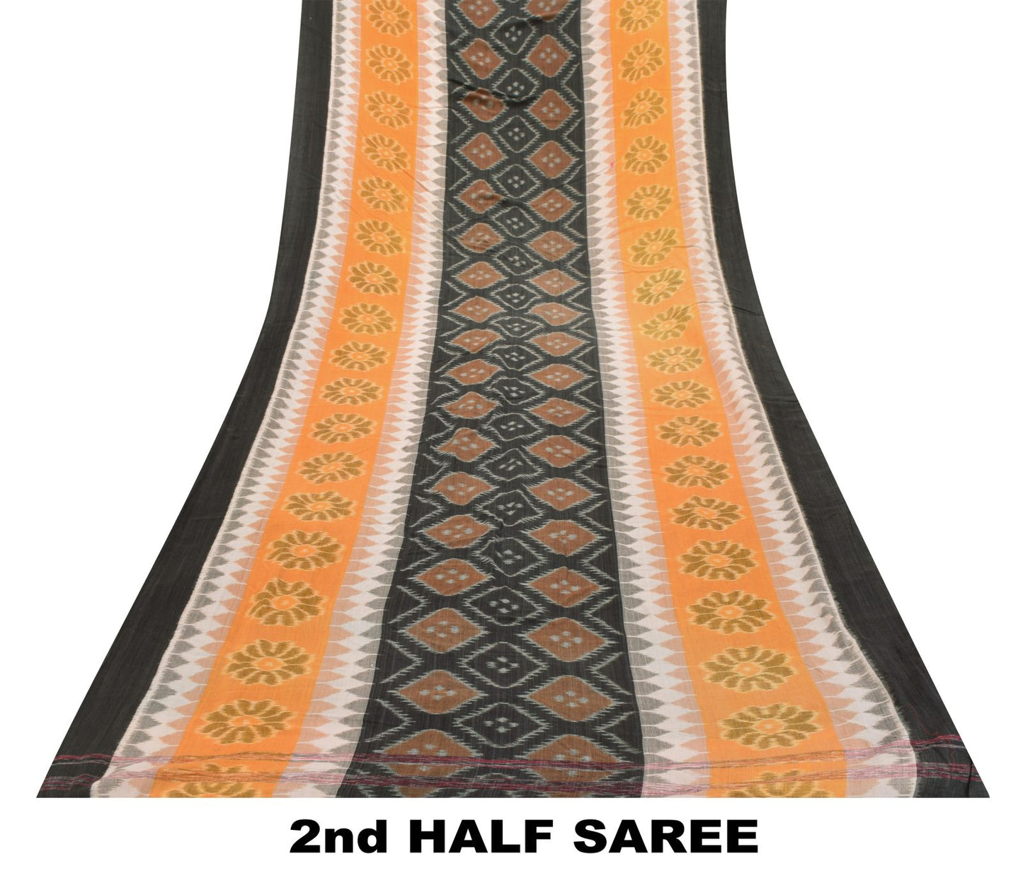 Sanskriti Vintage Black-Yellow Pure Silk Saree Ikat Hand Woven Sambhalpuri 5.5Yd