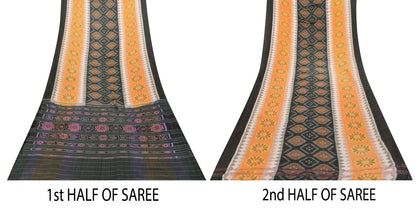 Sanskriti Vintage Black-Yellow Pure Silk Saree Ikat Hand Woven Sambhalpuri 5.5Yd