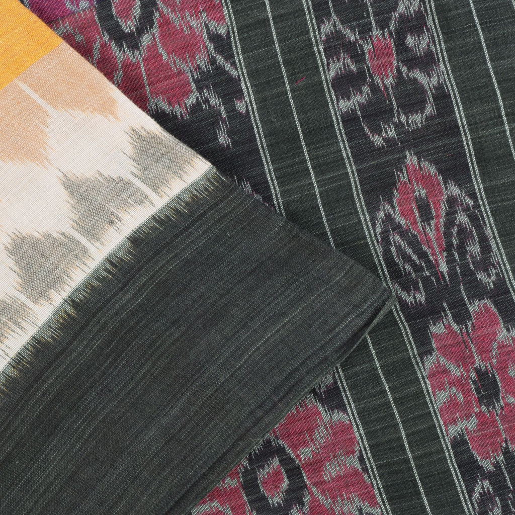 Sanskriti Vintage Black-Yellow Pure Silk Saree Ikat Hand Woven Sambhalpuri 5.5Yd