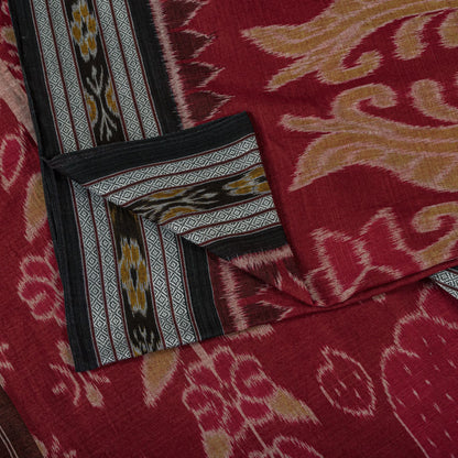 Sanskriti Vintage Red Pure Cotton Saree Peacock Ikat Hand Woven Sambhalpuri Sari