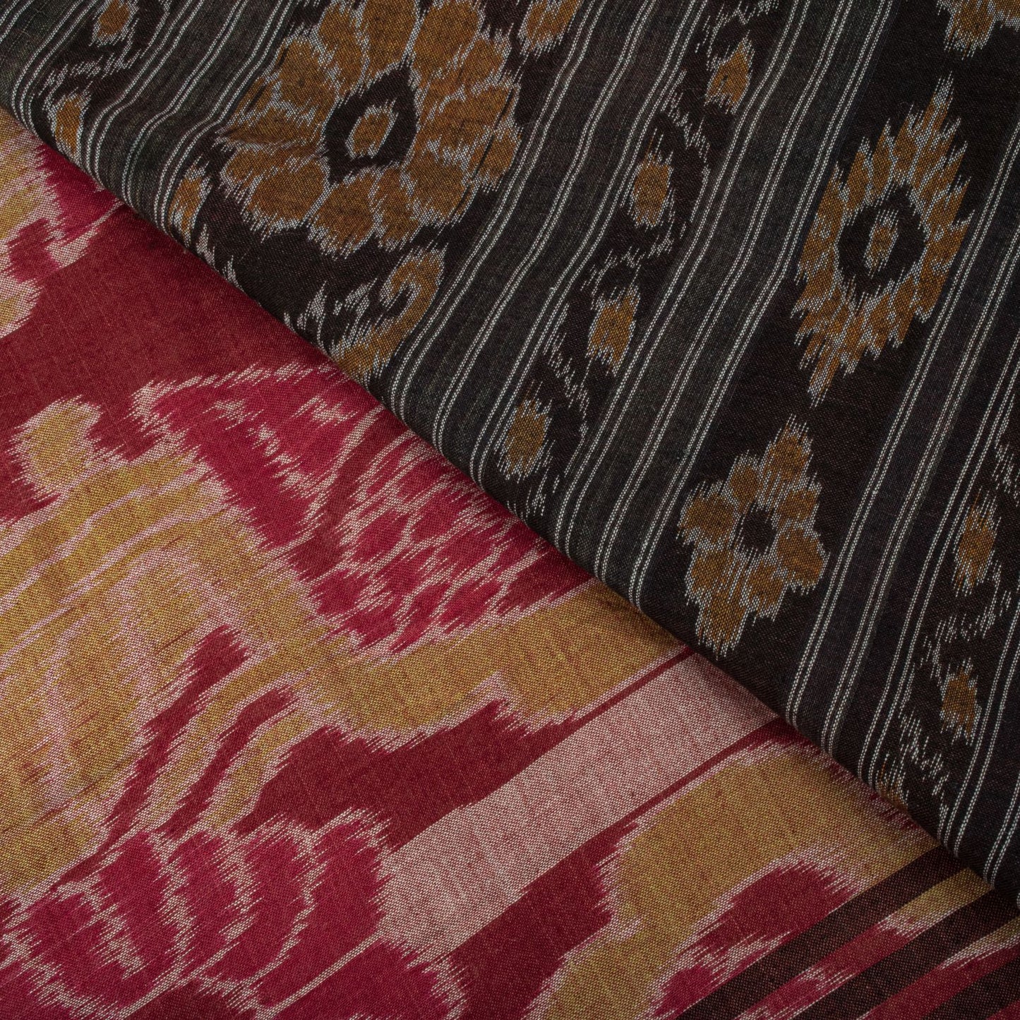 Sanskriti Vintage Red Pure Cotton Saree Peacock Ikat Hand Woven Sambhalpuri Sari