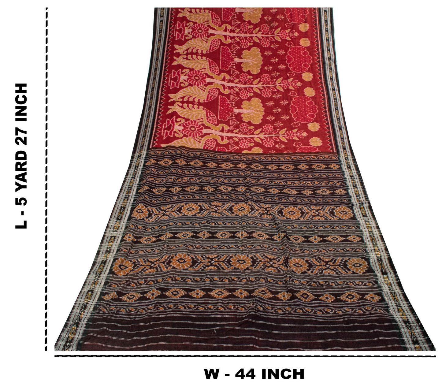 Sanskriti Vintage Red Pure Cotton Saree Peacock Ikat Hand Woven Sambhalpuri Sari